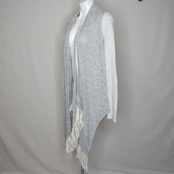 Lucky Lotus Brand Gray Fringed Knit Draping Cardigan Sweater Women's M Medium - Picture 2 of 7